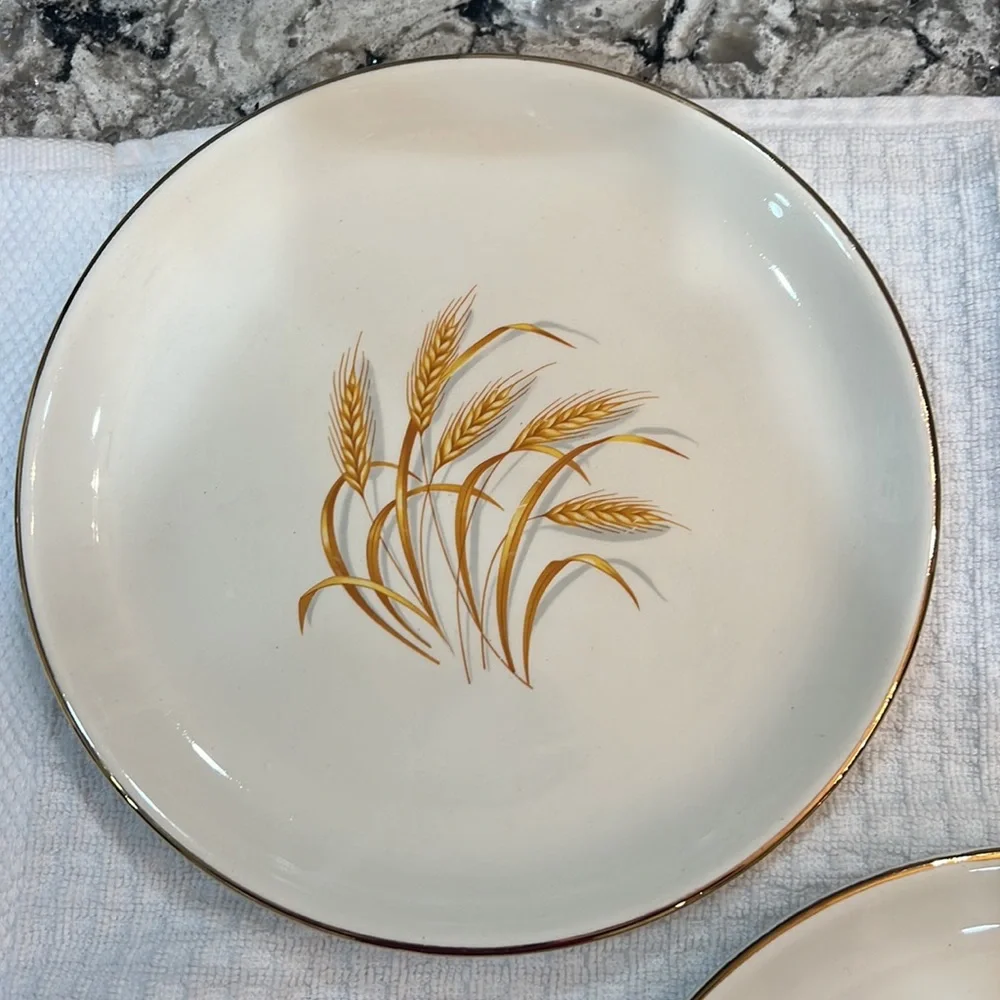 Three Vintage Homer Laughlin Golden Wheat 9.25 inch Plates